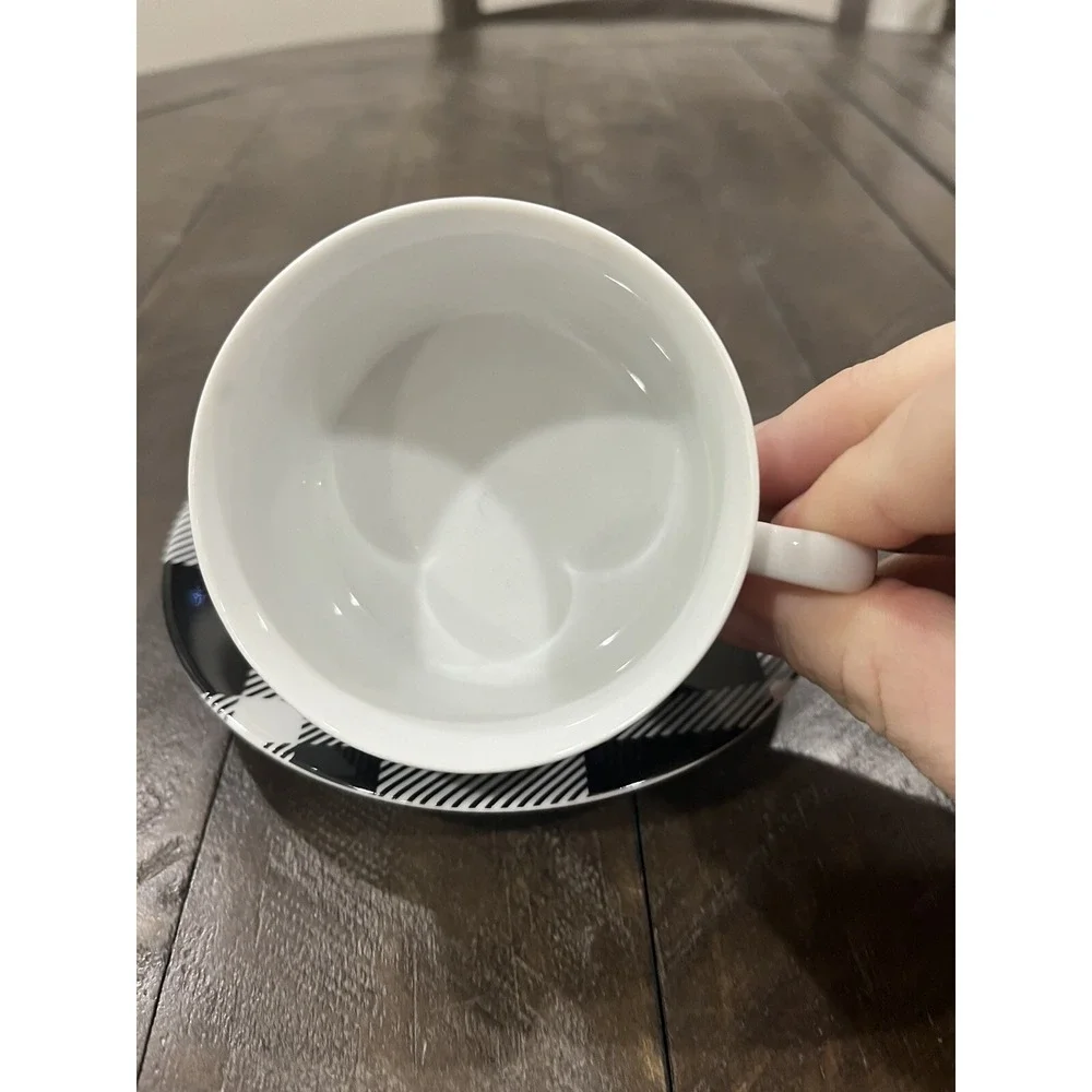 Fitz & Floyd Black‎ and White Plaid Buffalo Check Cup & Saucer Porcelain